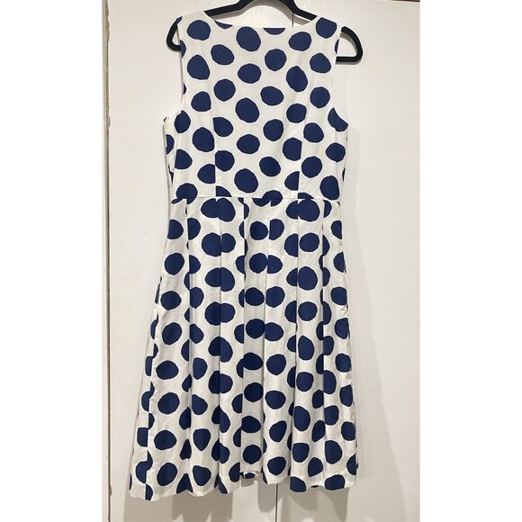 Talbots Dress Sz. 8 Polka Dot White Navy Button Pleat Fit Flare Sleeveless Belt - Picture 7 of 16
